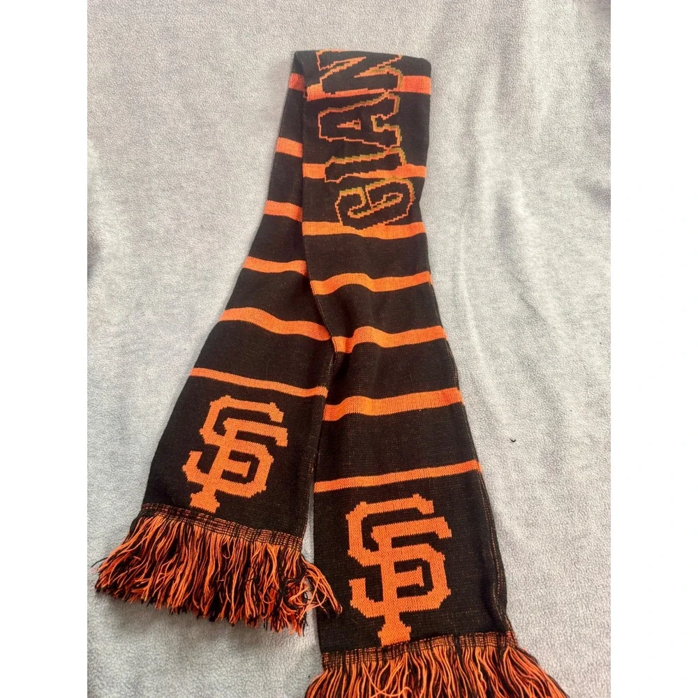 San Francisco Giants MLB Knit Scarf Black Orange SF Logo Striped Fringe Fan Gear